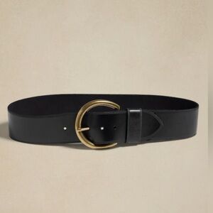 Banana Republic Campo Wide Leather Belt Black and Brass NWT